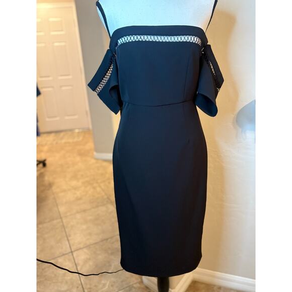 BARDOT SACHA DIAMOND LATTICE TRIM SHEATH BLACK DRESS Size 6 /Small - Picture 3 of 7